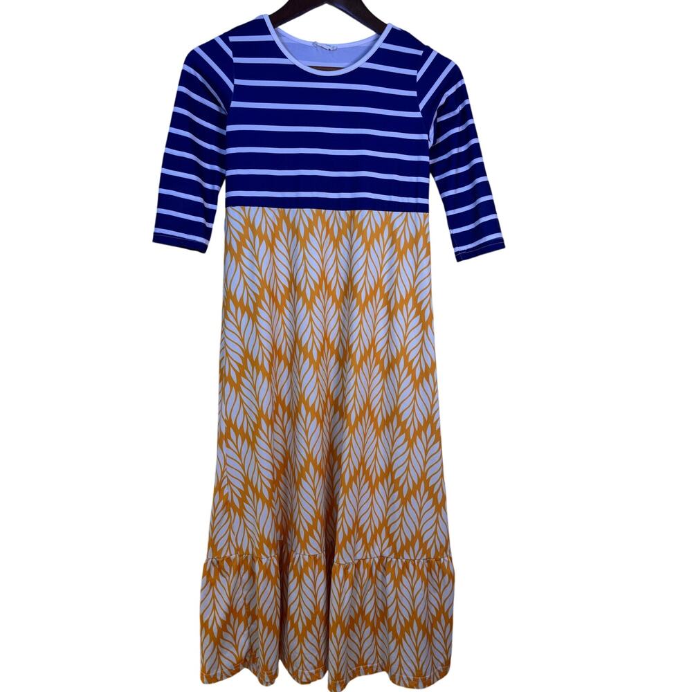 Girl Emma & Elsa 10/12 Maxi Dress Blue Yellow White Spring Summer Floral Ruffle